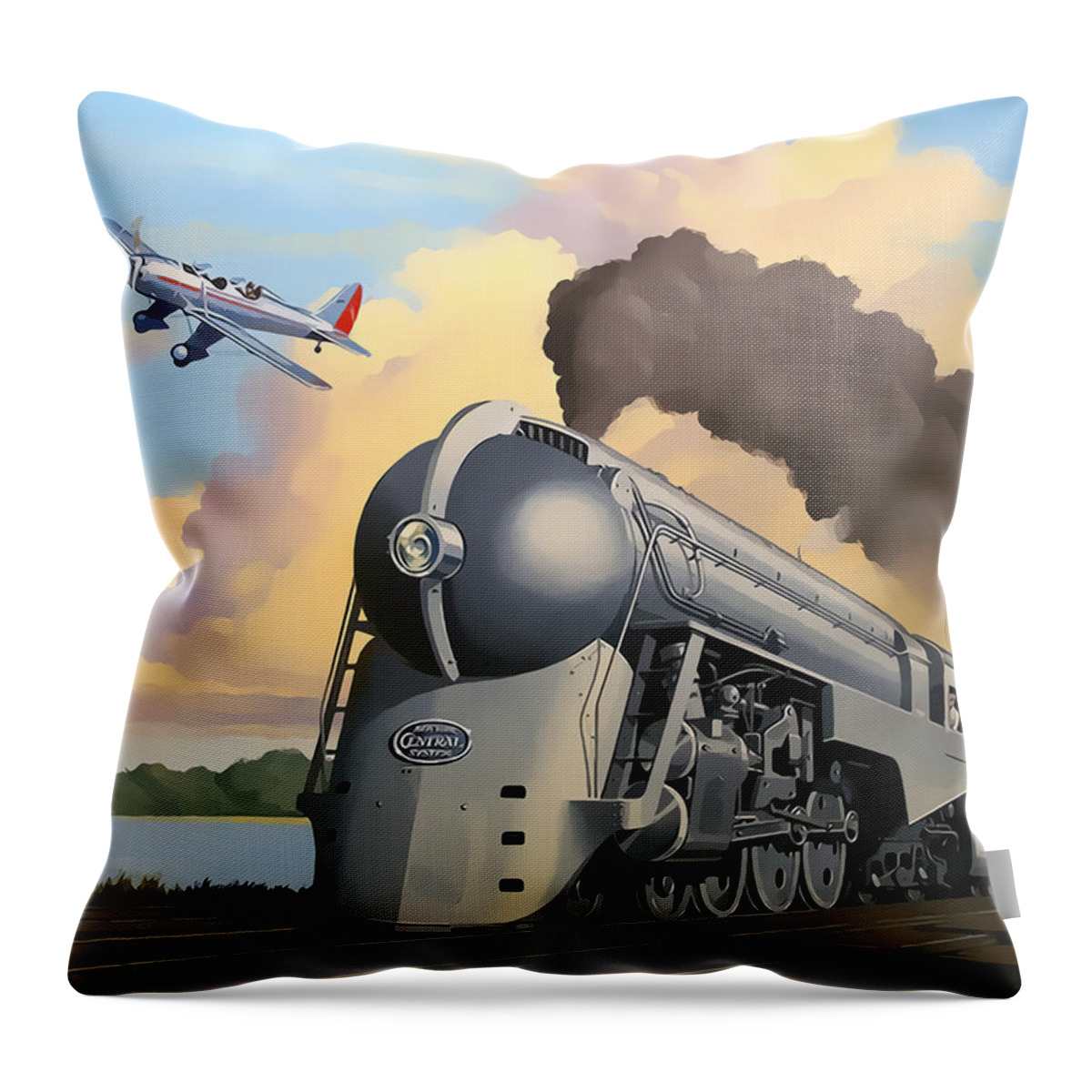 20th Century Limited Throw Pillow featuring the digital art 20th Century Limited and Plane by Chuck Staley