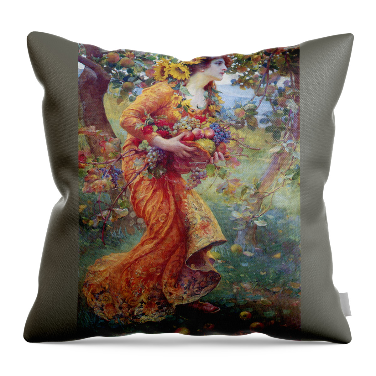 Franz Dvorak - In The Orchard 1912 Throw Pillow featuring the painting In The Orchard by MotionAge Designs