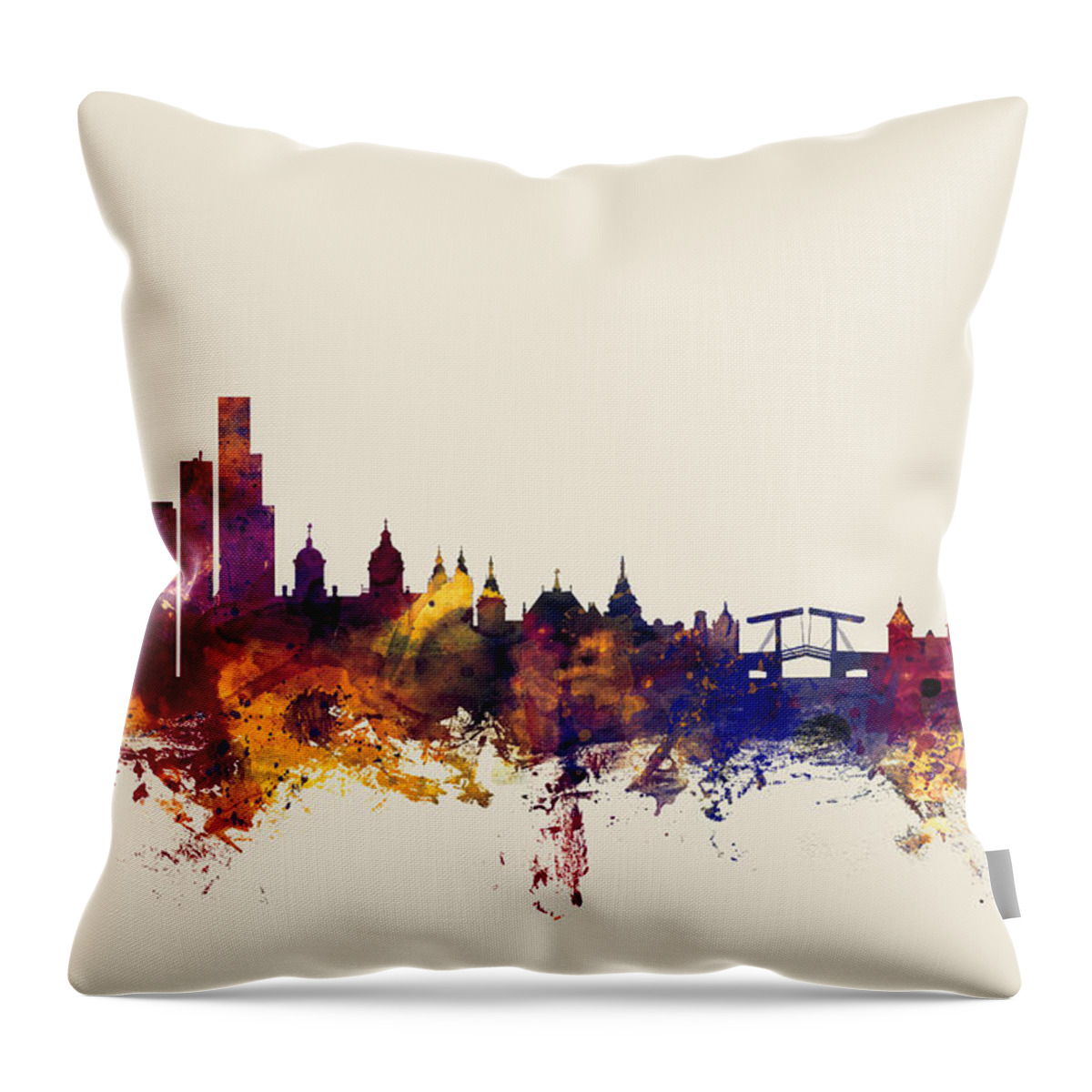 Amsterdam Throw Pillow featuring the digital art Amsterdam The Netherlands Skyline by Michael Tompsett