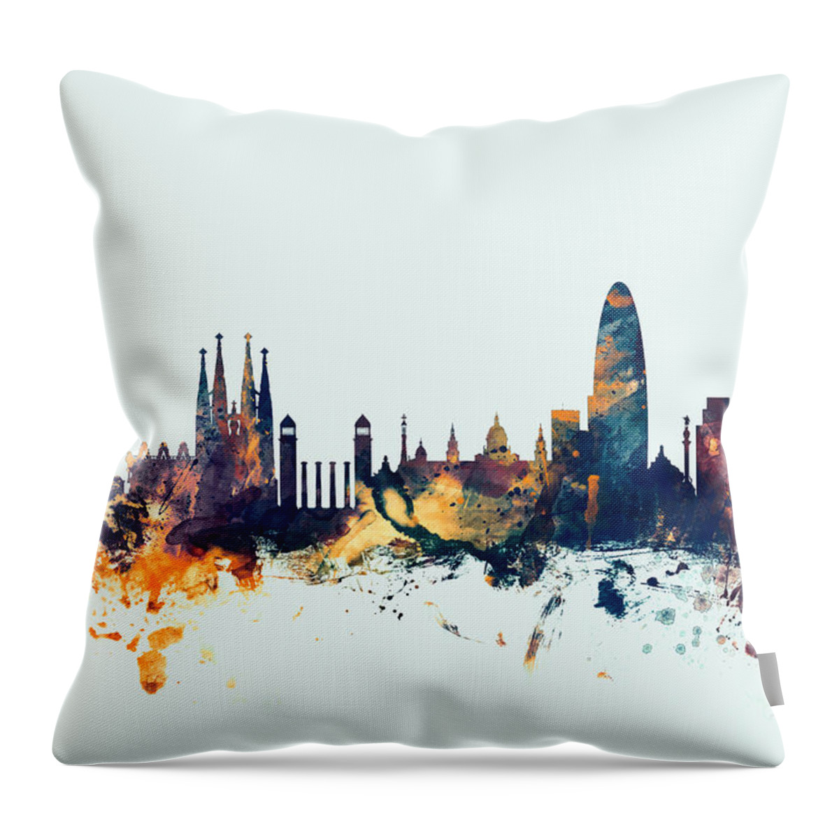 Barcelona Throw Pillow featuring the digital art Barcelona Spain Skyline by Michael Tompsett