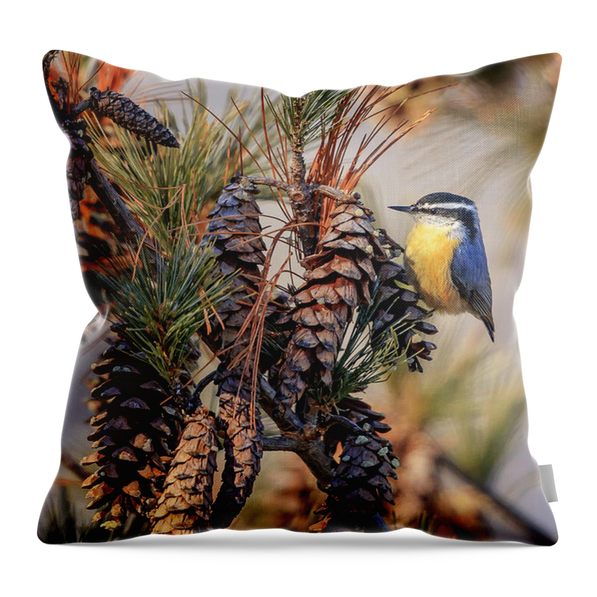 Adorable Throw Pillow featuring the photograph Black-capped Chickadee by Peter Lakomy