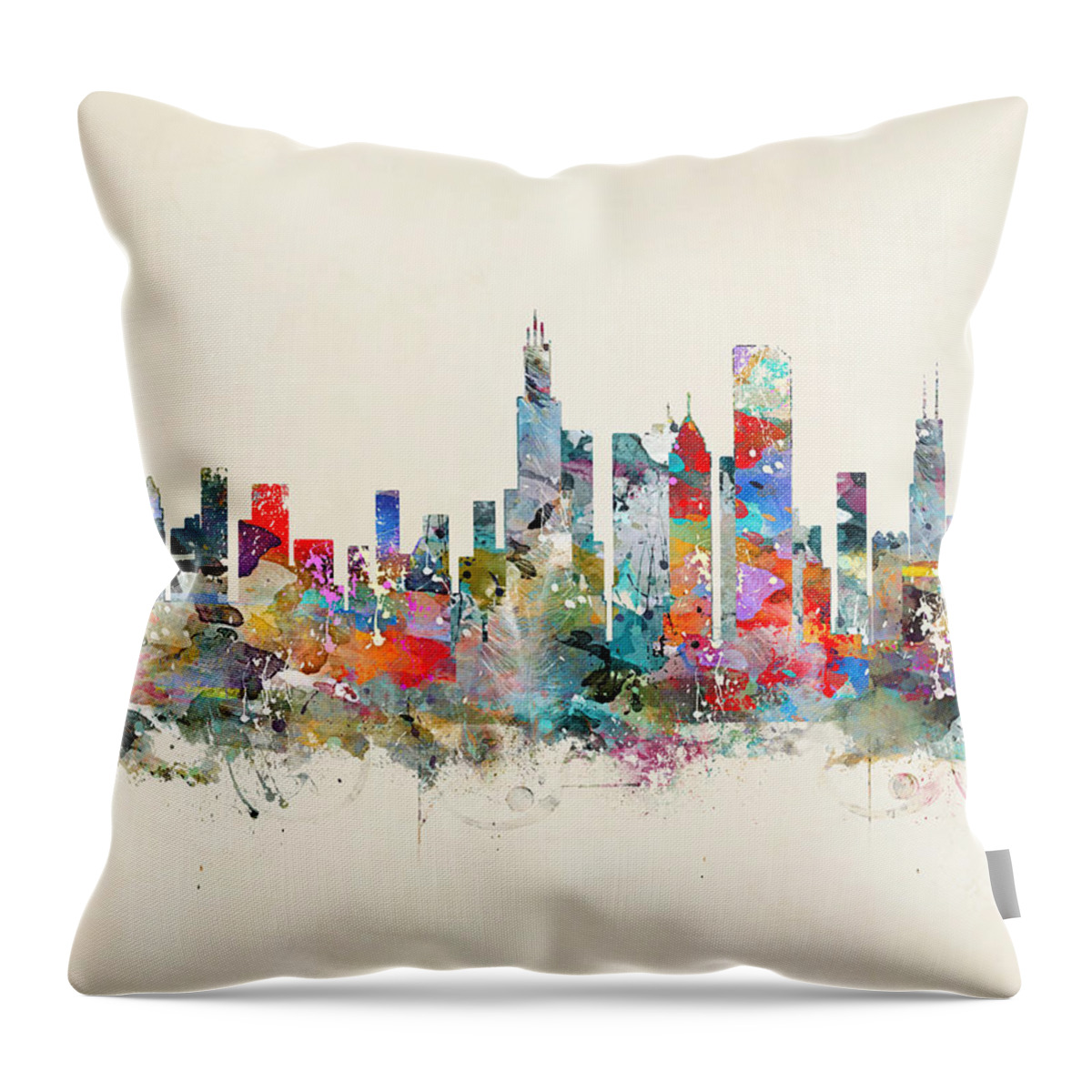 Chicago City Skyline Throw Pillow featuring the painting Chicago City Skyline by Bri Buckley