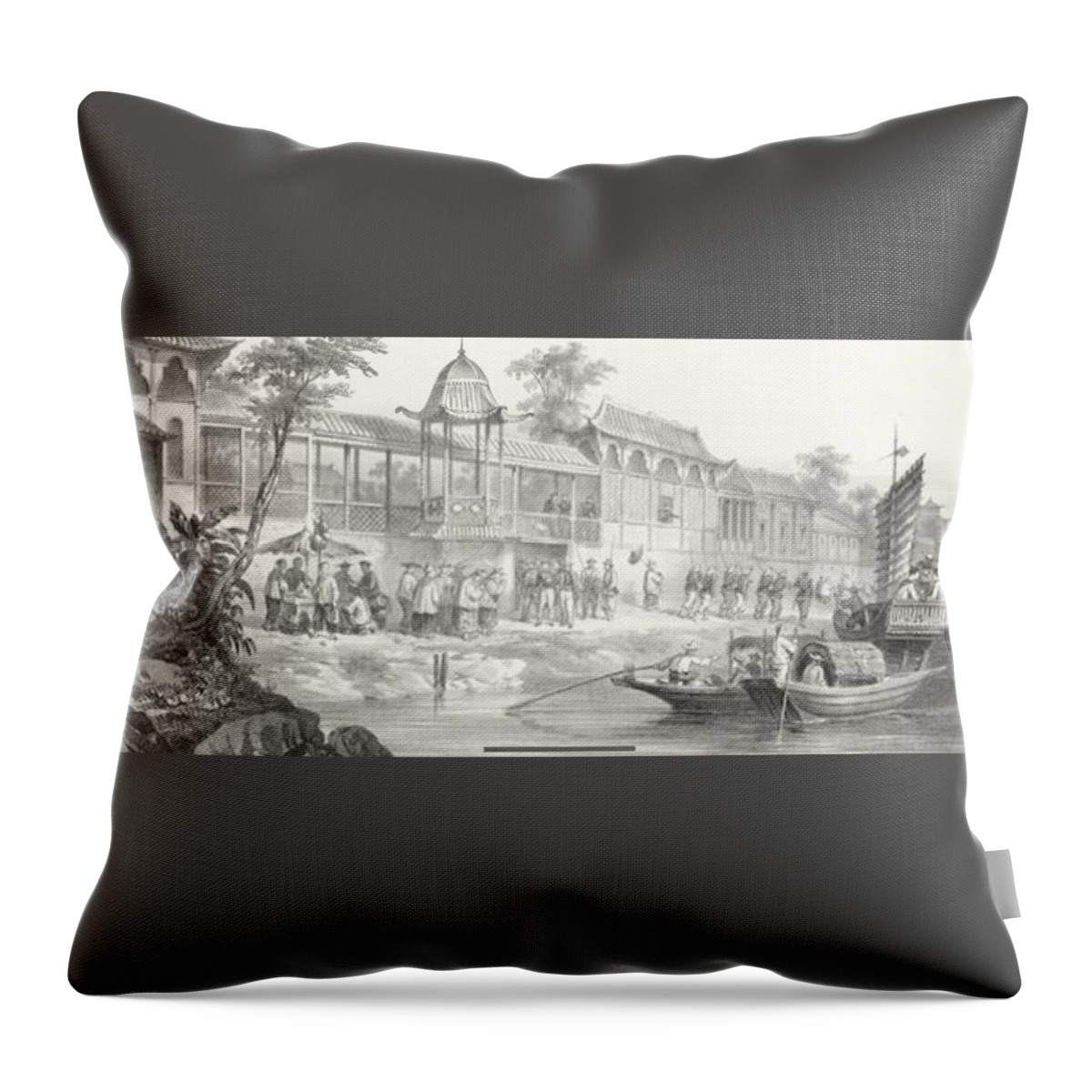 Fortavion (gc) China War. Historical And Anecdotal Shown Great Panorama Throw Pillow featuring the painting Historical And Anecdotal Shown Great Panorama by MotionAge Designs