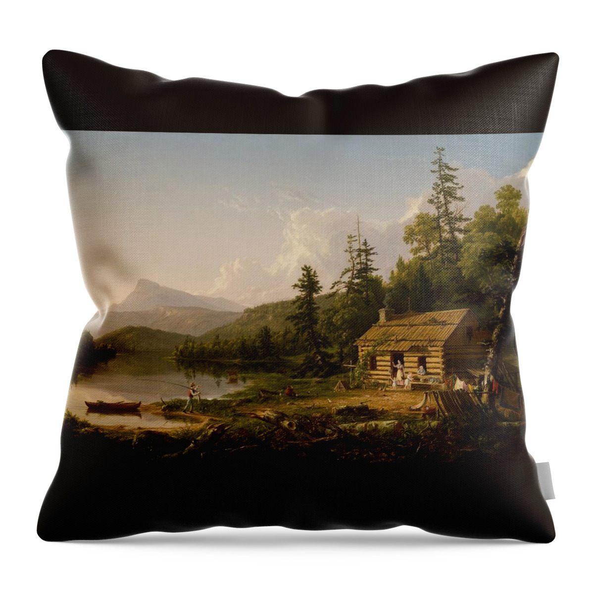 Home In The Woods Throw Pillow featuring the painting Home in the Woods by Thomas Cole