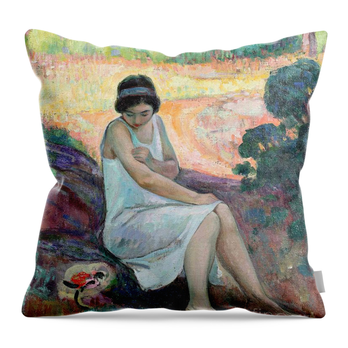 Henri Lebasque Throw Pillow featuring the painting Portrait of a lady by MotionAge Designs