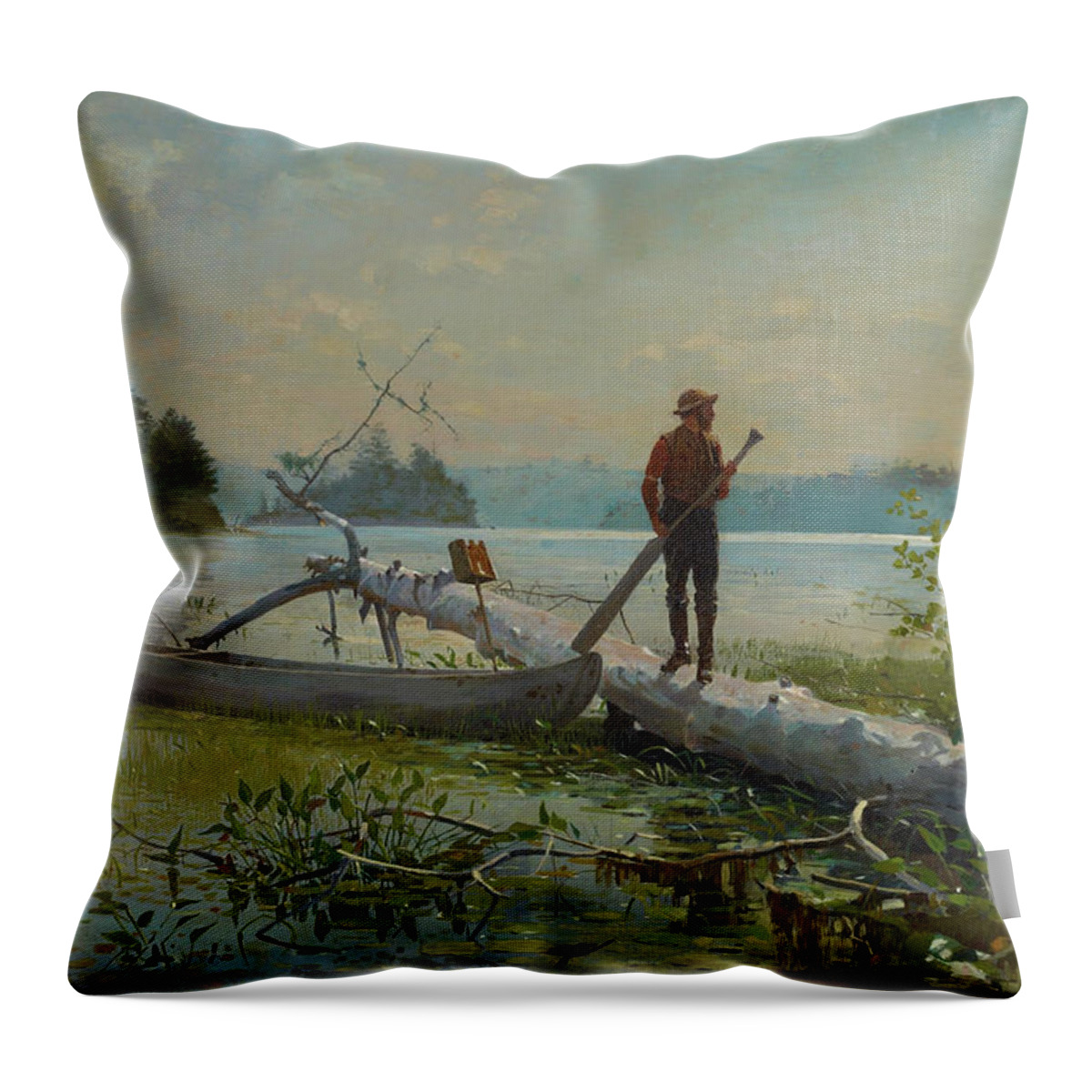 Winslow Homer Throw Pillow featuring the painting The Trapper by Winslow Homer