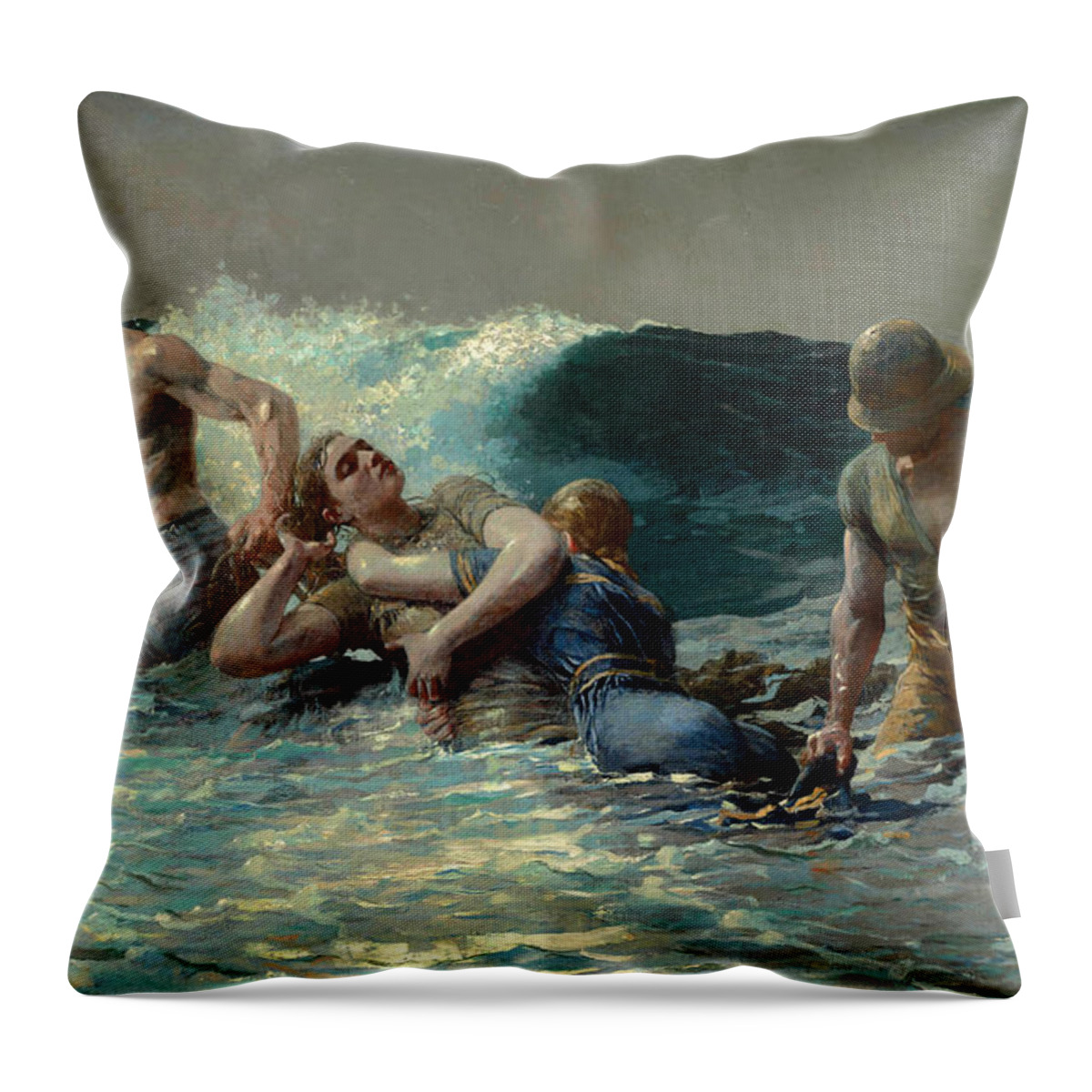 Winslow Homer Throw Pillow featuring the painting Undertow by Winslow Homer