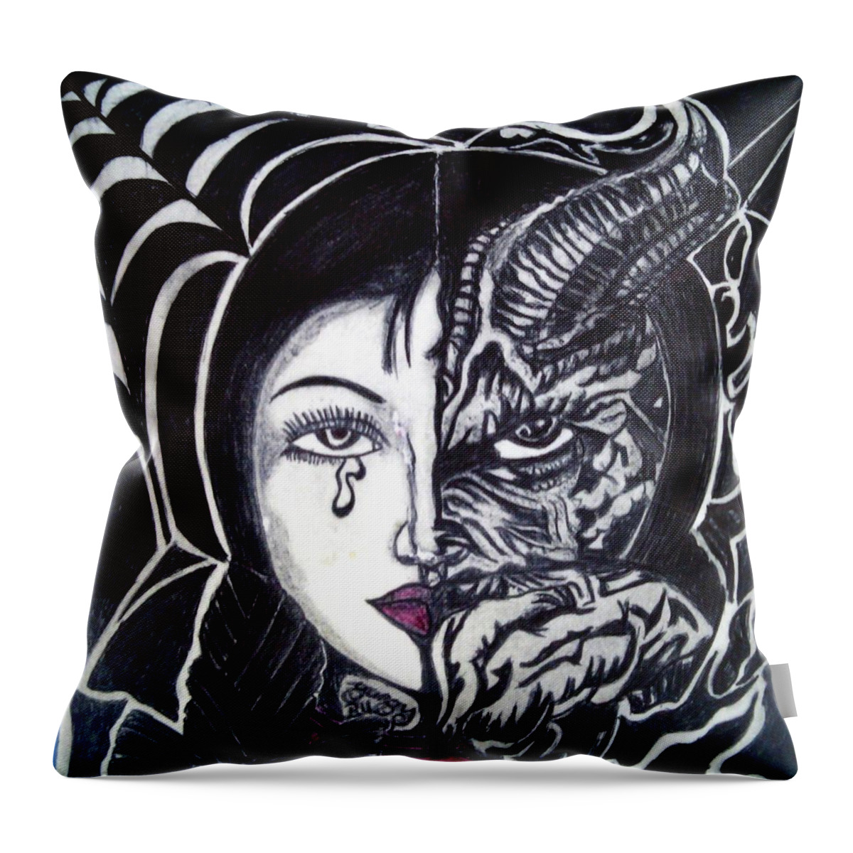 Prison Art Throw Pillow featuring the drawing Untitled 3 by GungyRu 