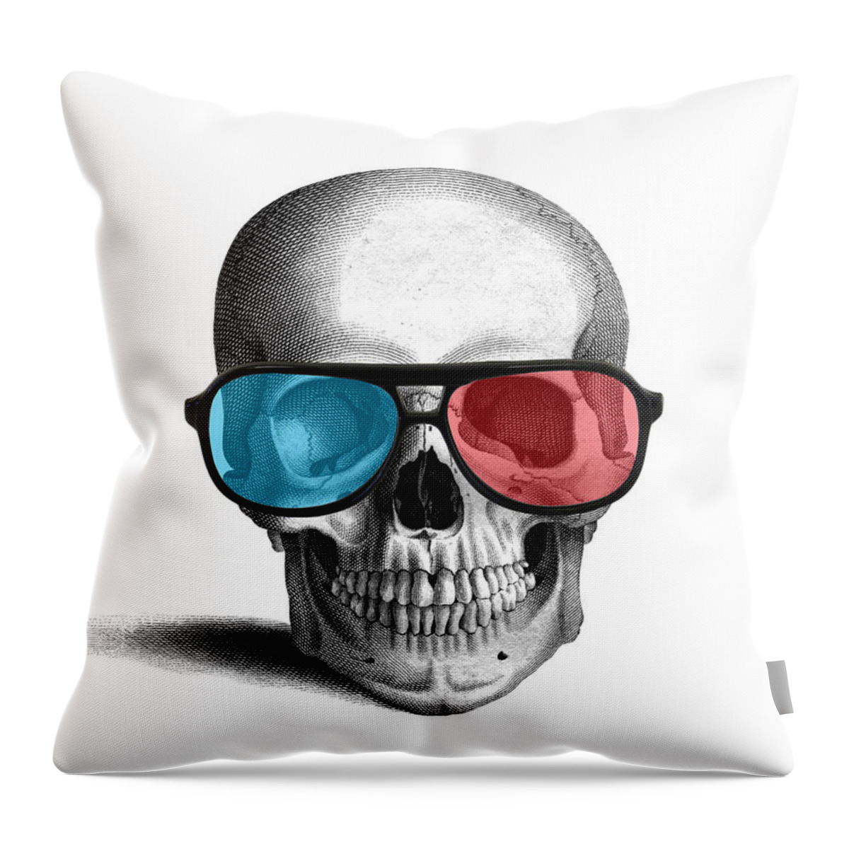 3d Glasses Throw Pillow featuring the digital art skull with 3D glasses by Madame Memento
