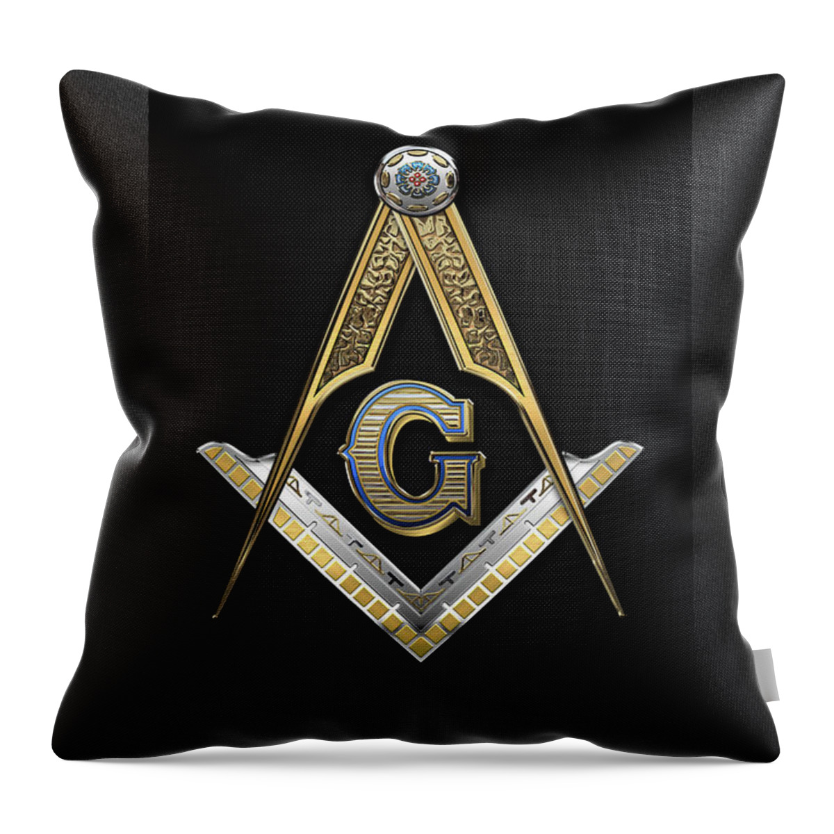 'ancient Brotherhoods' Collection By Serge Averbukh Throw Pillow featuring the digital art 3rd Degree Mason - Master Mason Jewel on Black Canvas by Serge Averbukh