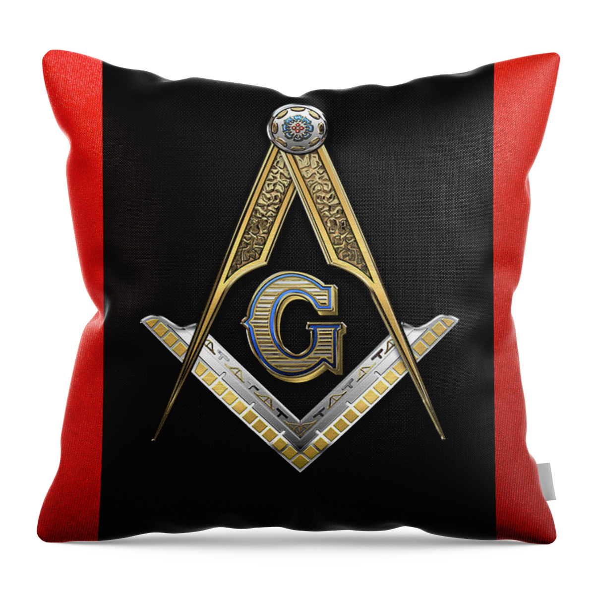 'ancient Brotherhoods' Collection By Serge Averbukh Throw Pillow featuring the digital art 3rd Degree Mason - Master Mason Jewel on Red and Black Canvas by Serge Averbukh