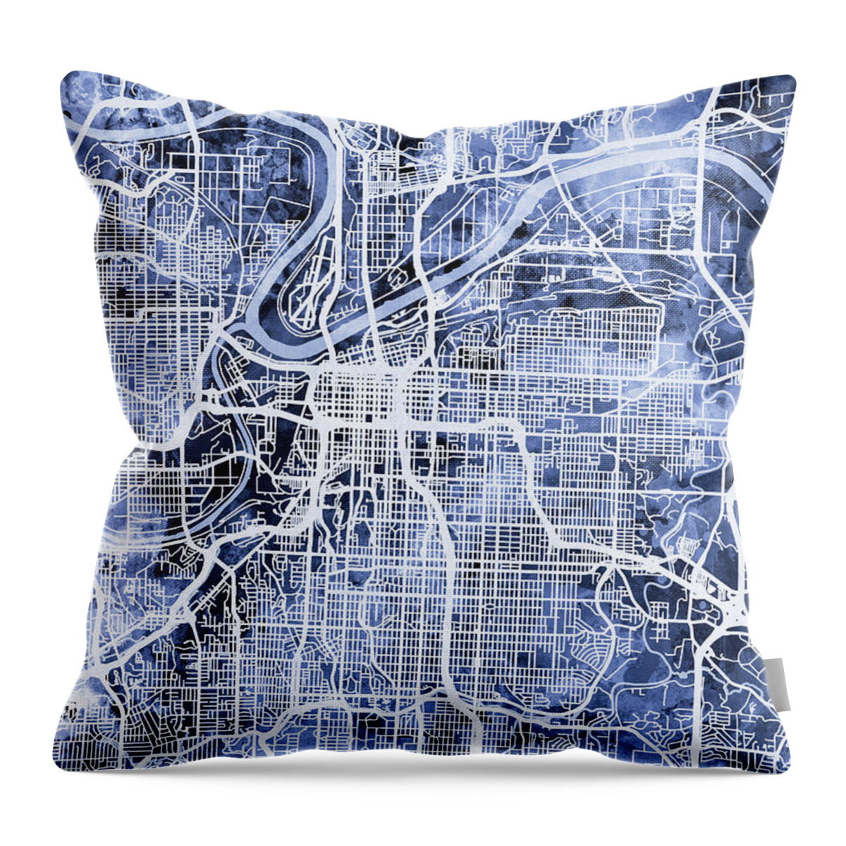 Kansas City Throw Pillow featuring the digital art Kansas City Missouri City Map by Michael Tompsett