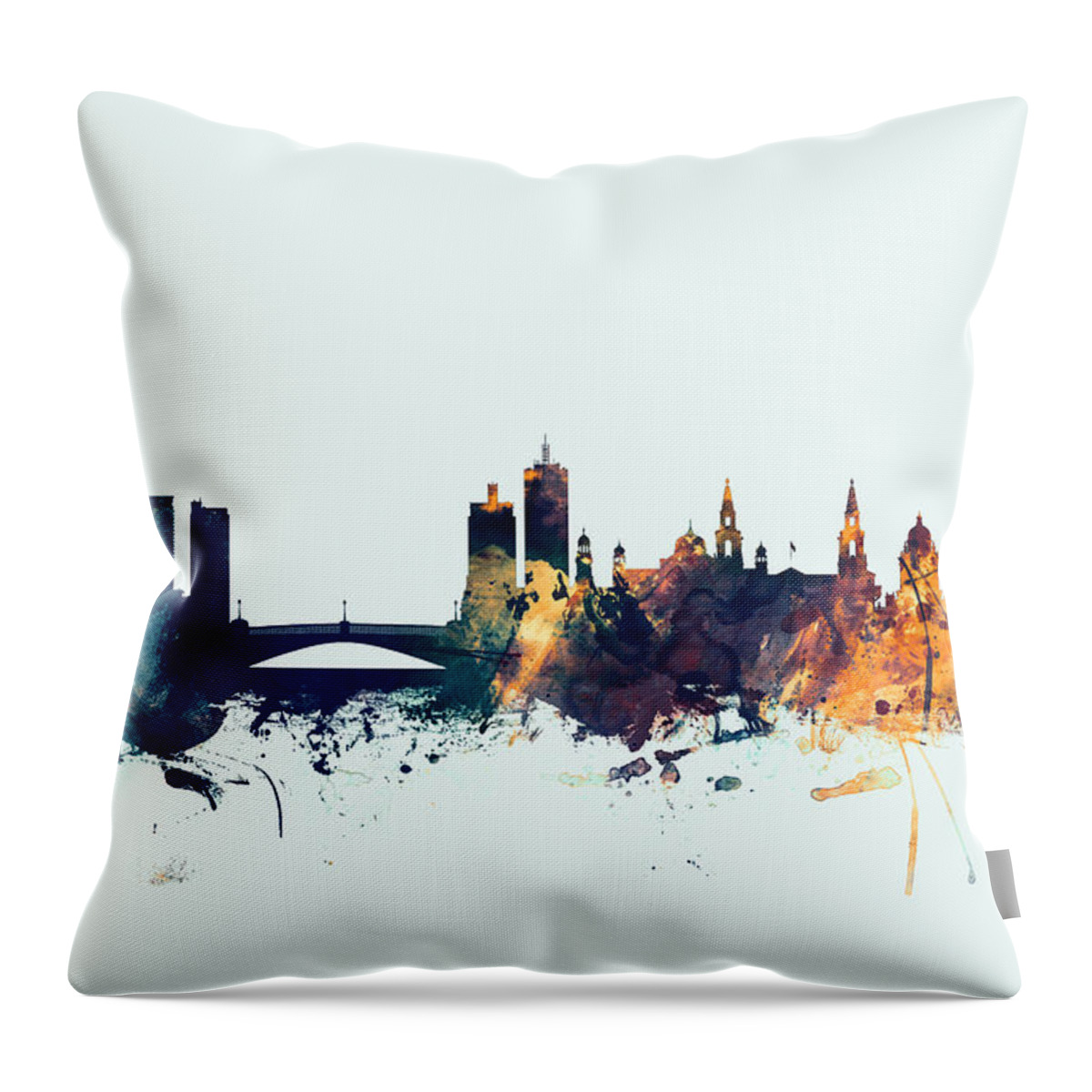 City Throw Pillow featuring the digital art Leeds England Skyline by Michael Tompsett