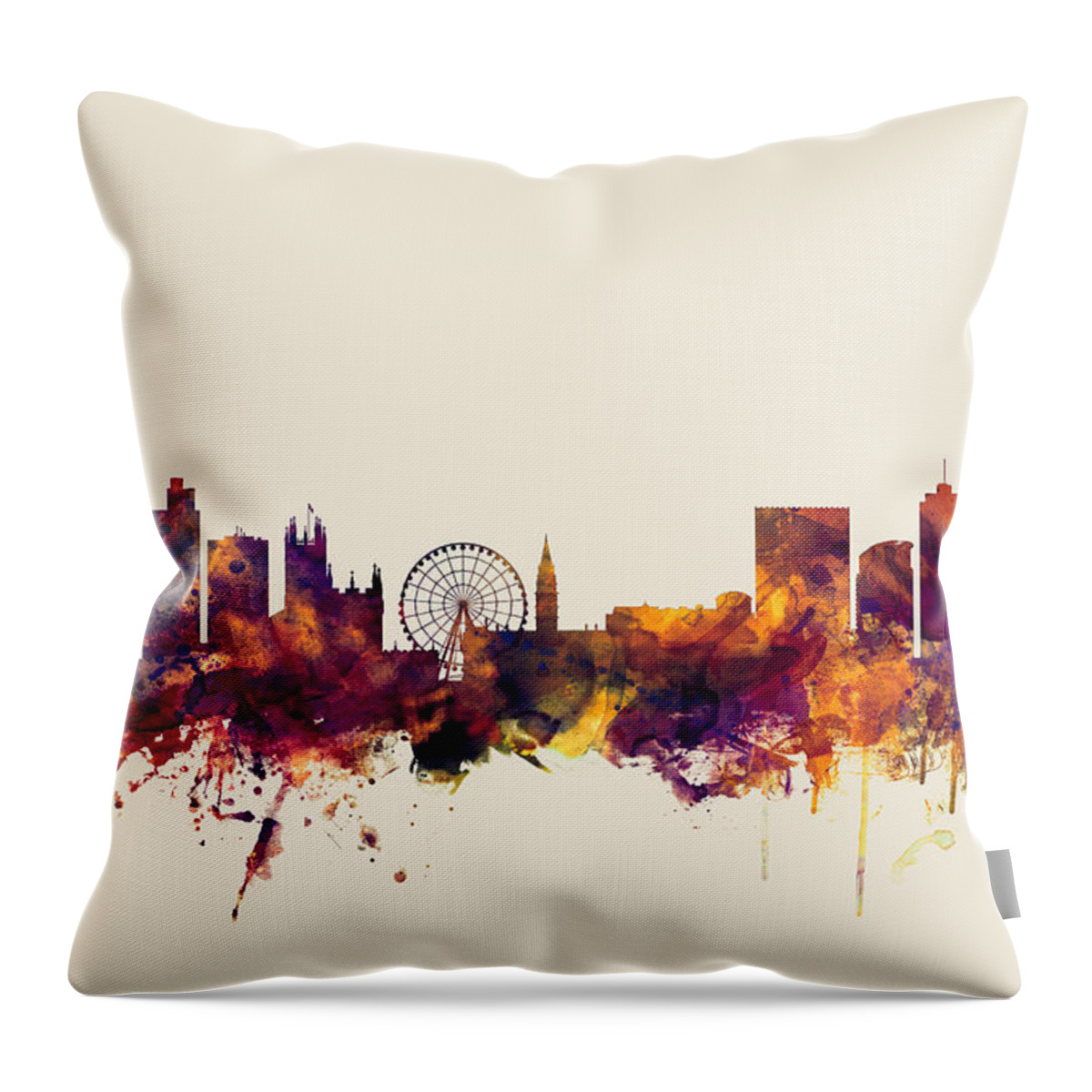City Throw Pillow featuring the digital art Manchester England Skyline by Michael Tompsett