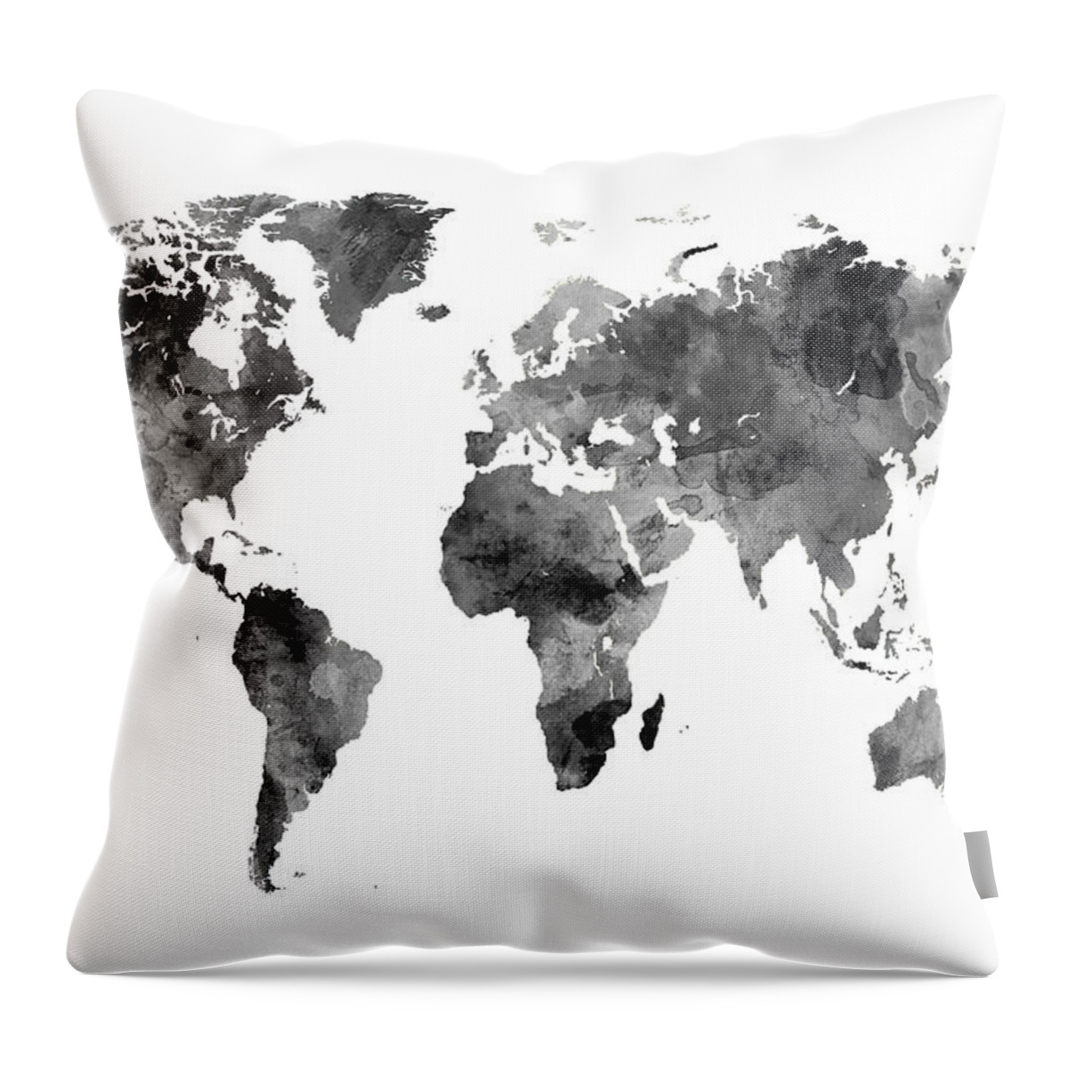 World Map Throw Pillow featuring the digital art Map of the World Map Watercolor by Michael Tompsett