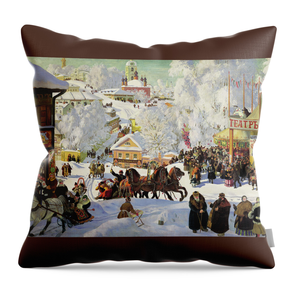 Maslenitsa Throw Pillow featuring the painting Maslenitsa by Boris Kustodiev