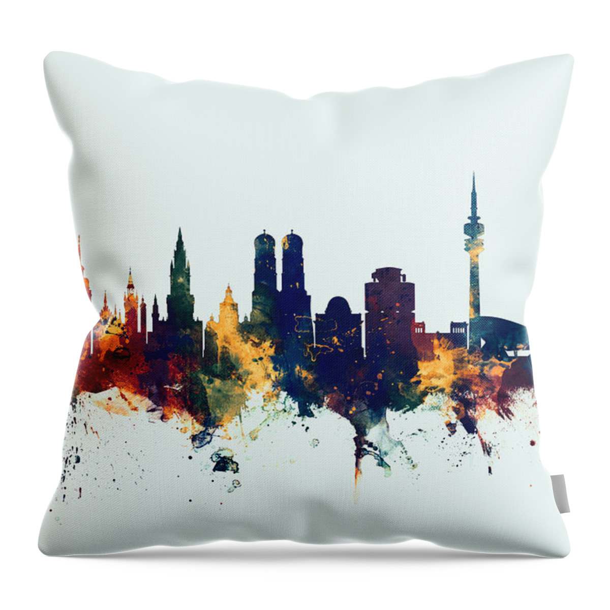 City Skyline Throw Pillow featuring the digital art Munich Germany Skyline by Michael Tompsett