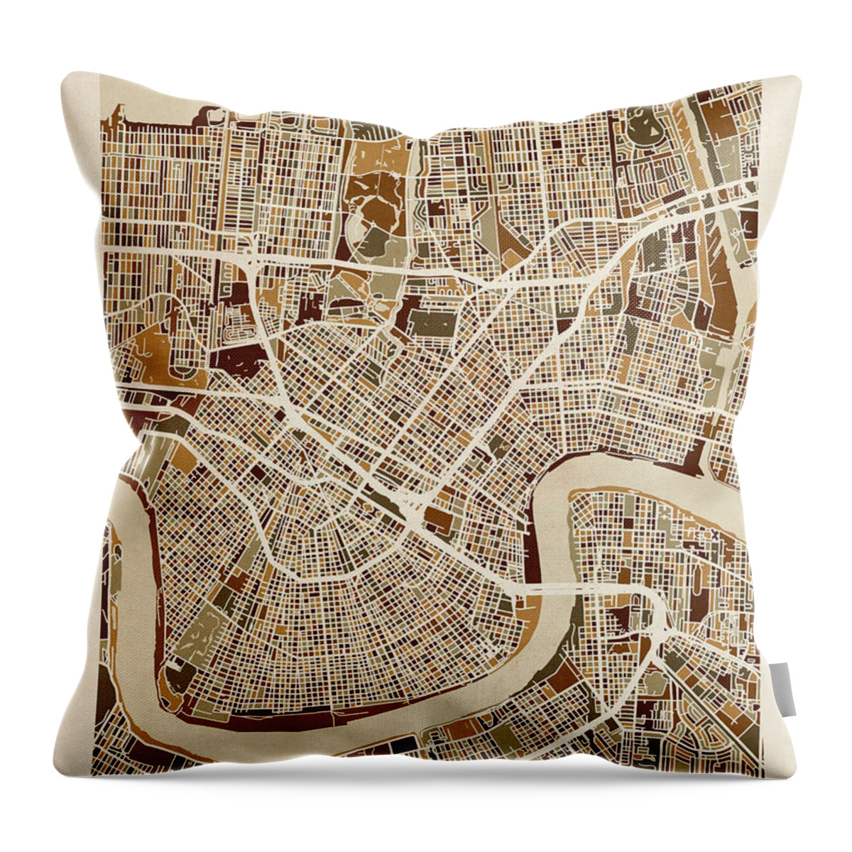 Street Map Throw Pillow featuring the digital art New Orleans Street Map by Michael Tompsett