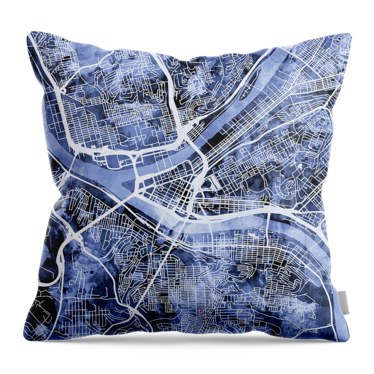 Street Map Throw Pillow featuring the digital art Pittsburgh Pennsylvania Street Map by Michael Tompsett