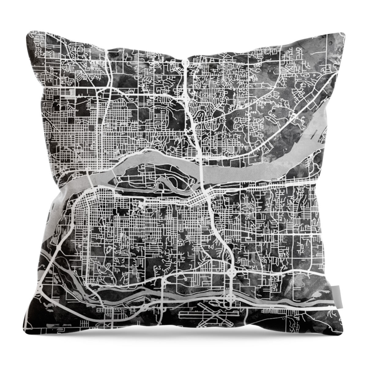 Street Map Throw Pillow featuring the digital art Quad Cities Street Map by Michael Tompsett