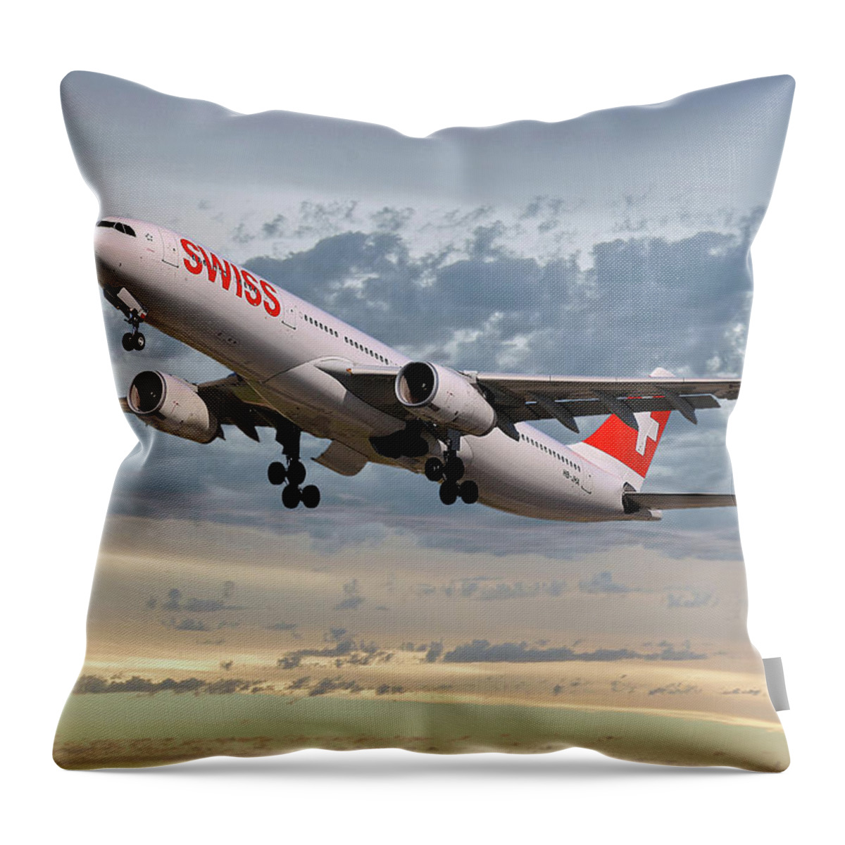 Swiss Throw Pillow featuring the photograph Swiss Airbus A330-343 by Smart Aviation