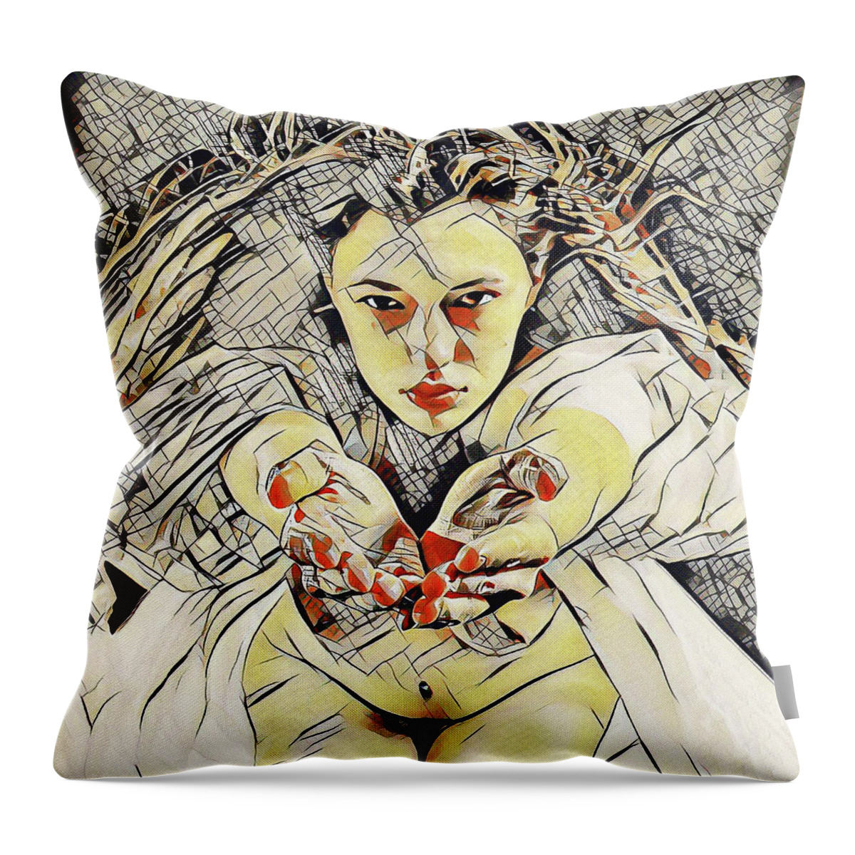 Succubus Throw Pillow featuring the digital art 4448s-AB The Succubus Comes For You Erotica in the Style of Kandinsky by Chris Maher