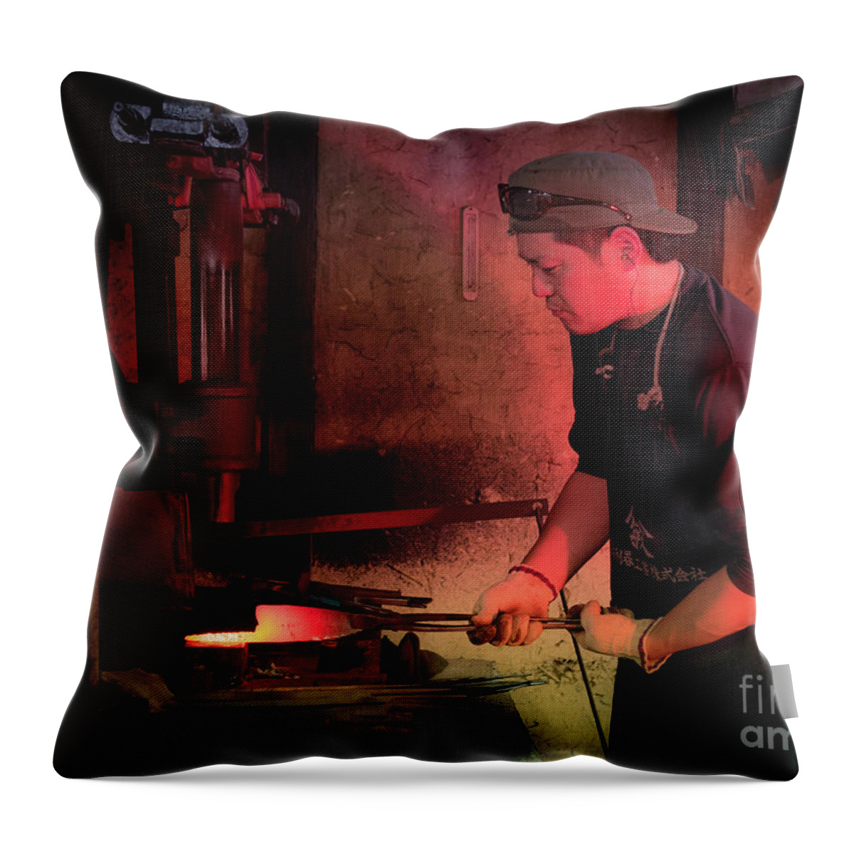 Blacksmith Throw Pillow featuring the photograph 4th Generation Blacksmith, Miki City Japan by Perry Rodriguez