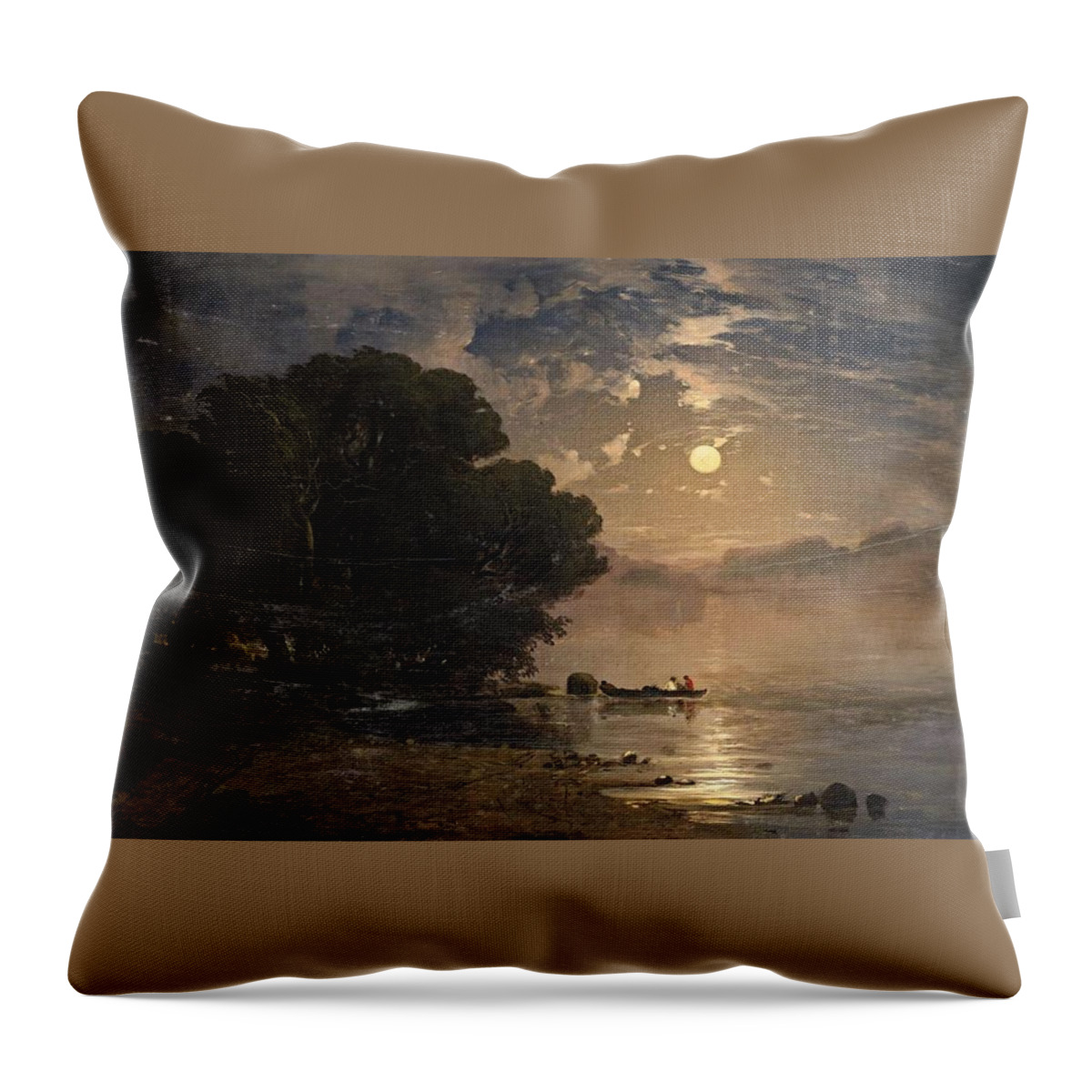 Alexandre Calame Throw Pillow featuring the painting Evening Landscape with a Lake by Alexandre Calame
