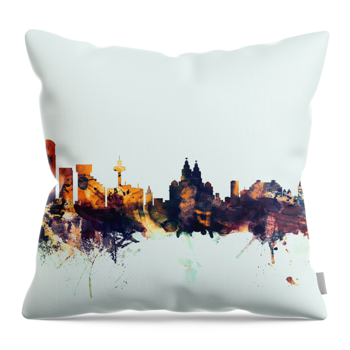 City Throw Pillow featuring the digital art Liverpool England Skyline by Michael Tompsett