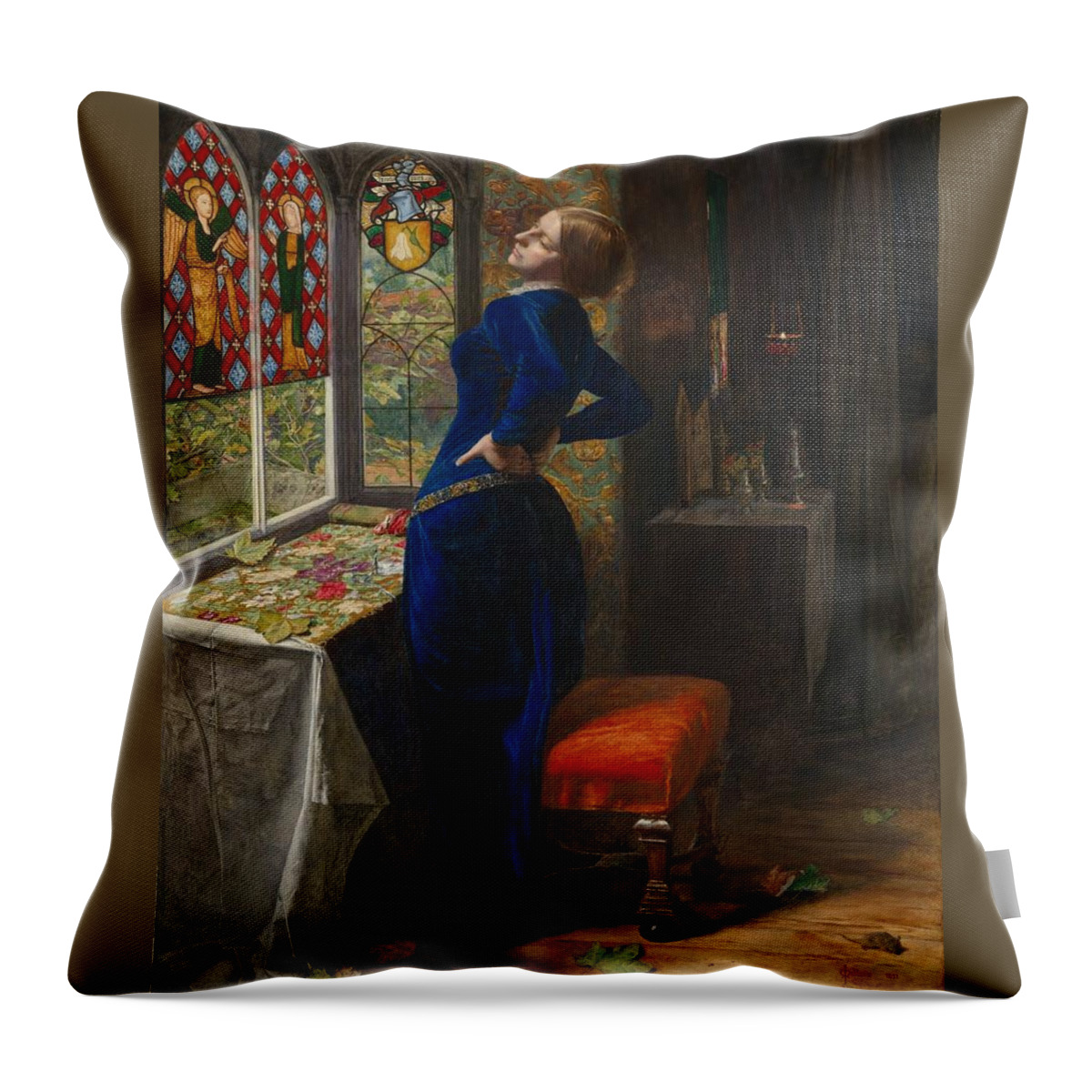 Sir John Everett Millais Throw Pillow featuring the painting Mariana by John Everett Millais