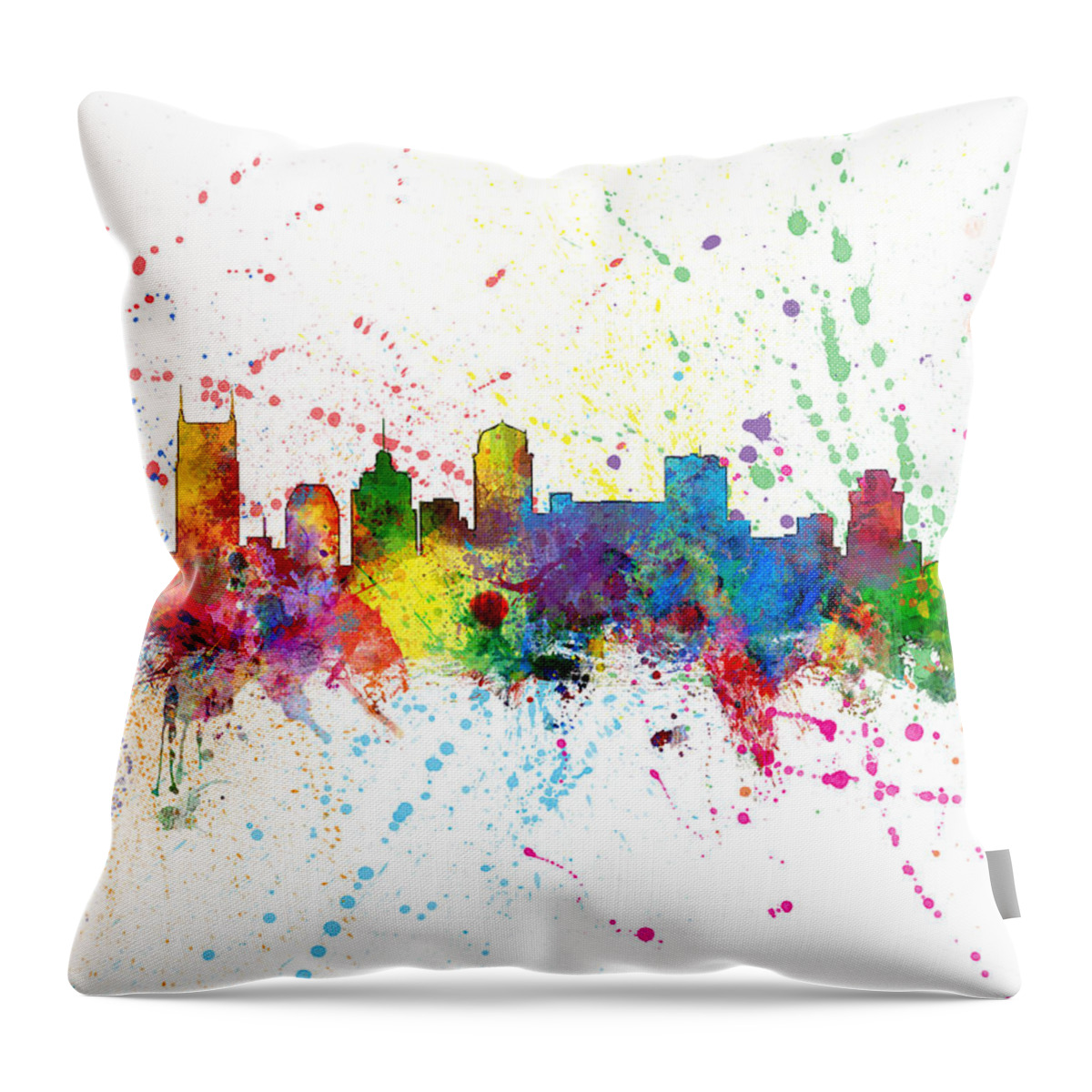 United States Throw Pillow featuring the digital art Nashville Tennessee Skyline by Michael Tompsett