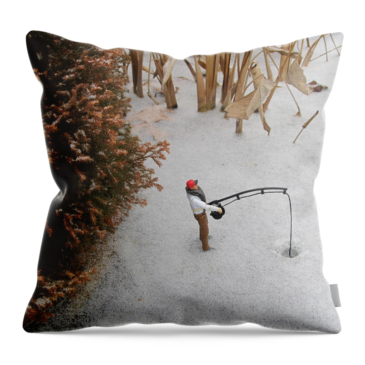 Toy Ice Fishing Throw Pillow featuring the photograph Toy Ice Fishing #5 by Digital Art Cafe