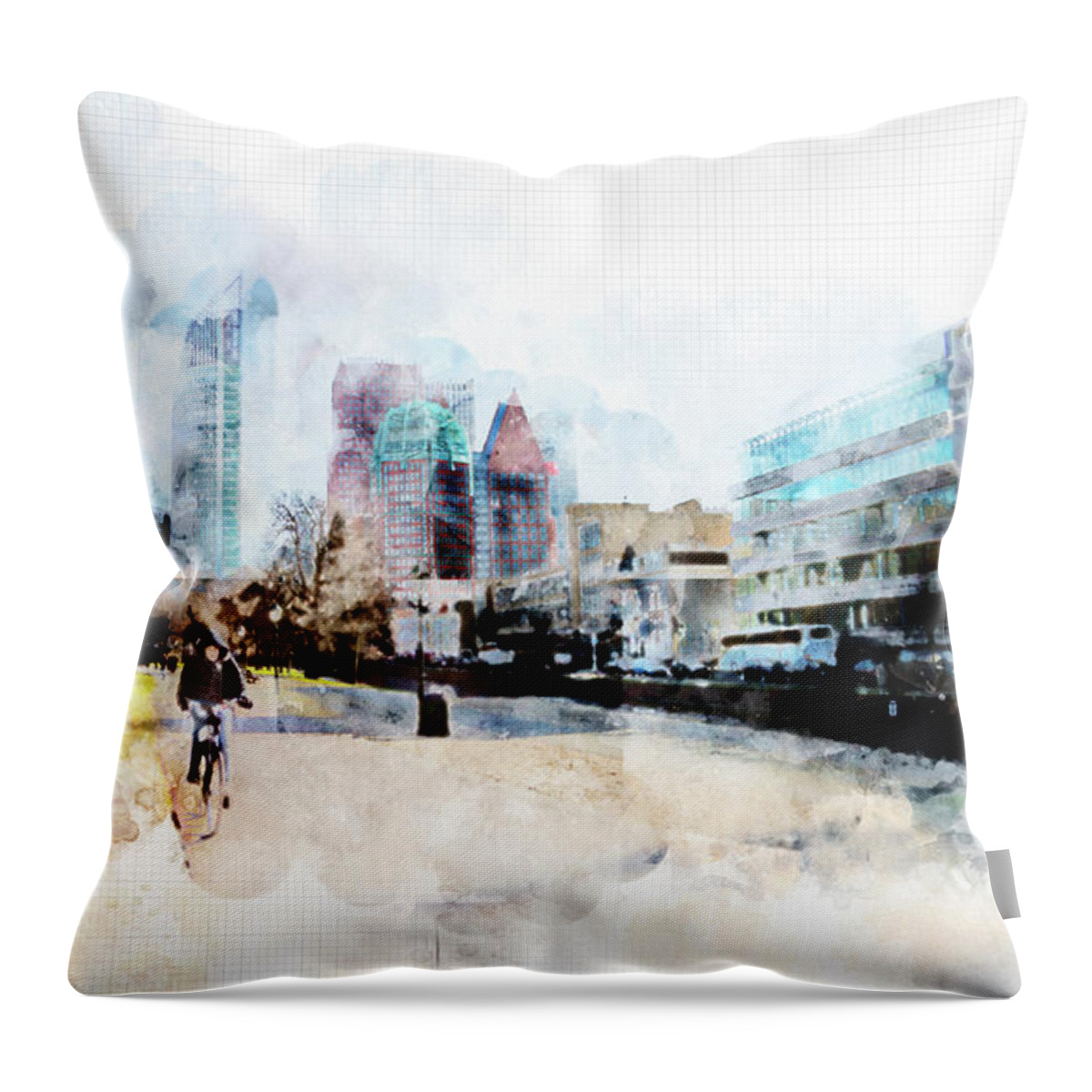 The Hague Throw Pillow featuring the digital art City Life In Watercolor Style #6 by Ariadna De Raadt