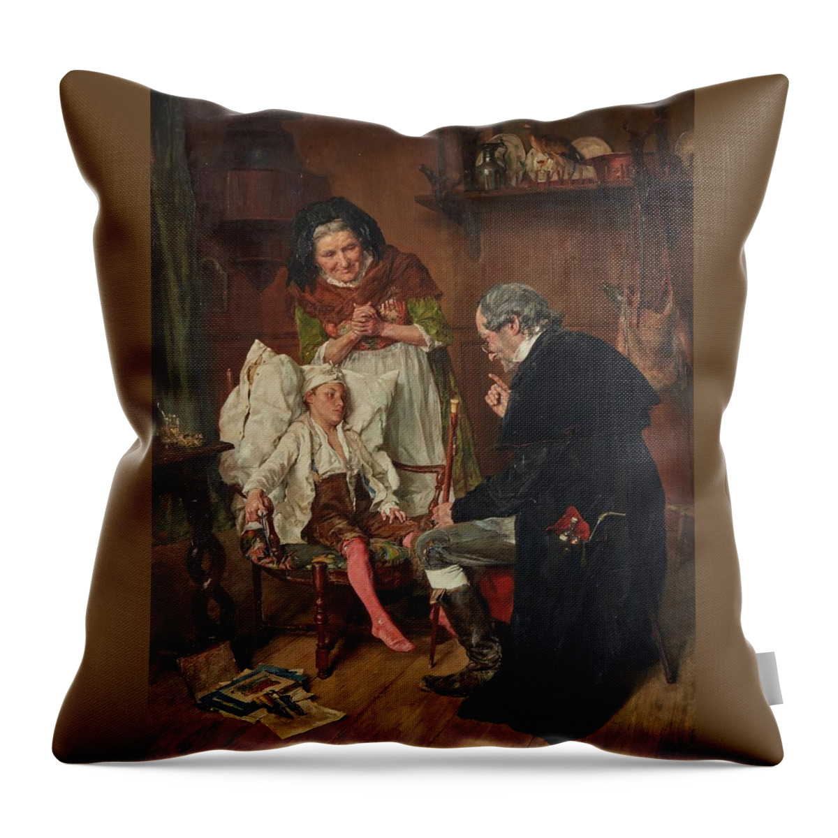 François-adolphe Grison 1845-1914 The Doctor Throw Pillow featuring the painting The Doctor by MotionAge Designs