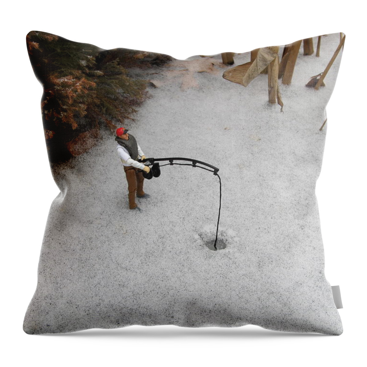 Toy Ice Fishing Throw Pillow featuring the photograph Toy Ice Fishing #6 by Digital Art Cafe