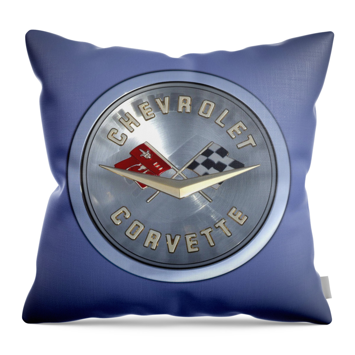 Chevrolet Corvette Throw Pillow featuring the photograph 60 Chevy Corvette Emblem by Mike McGlothlen