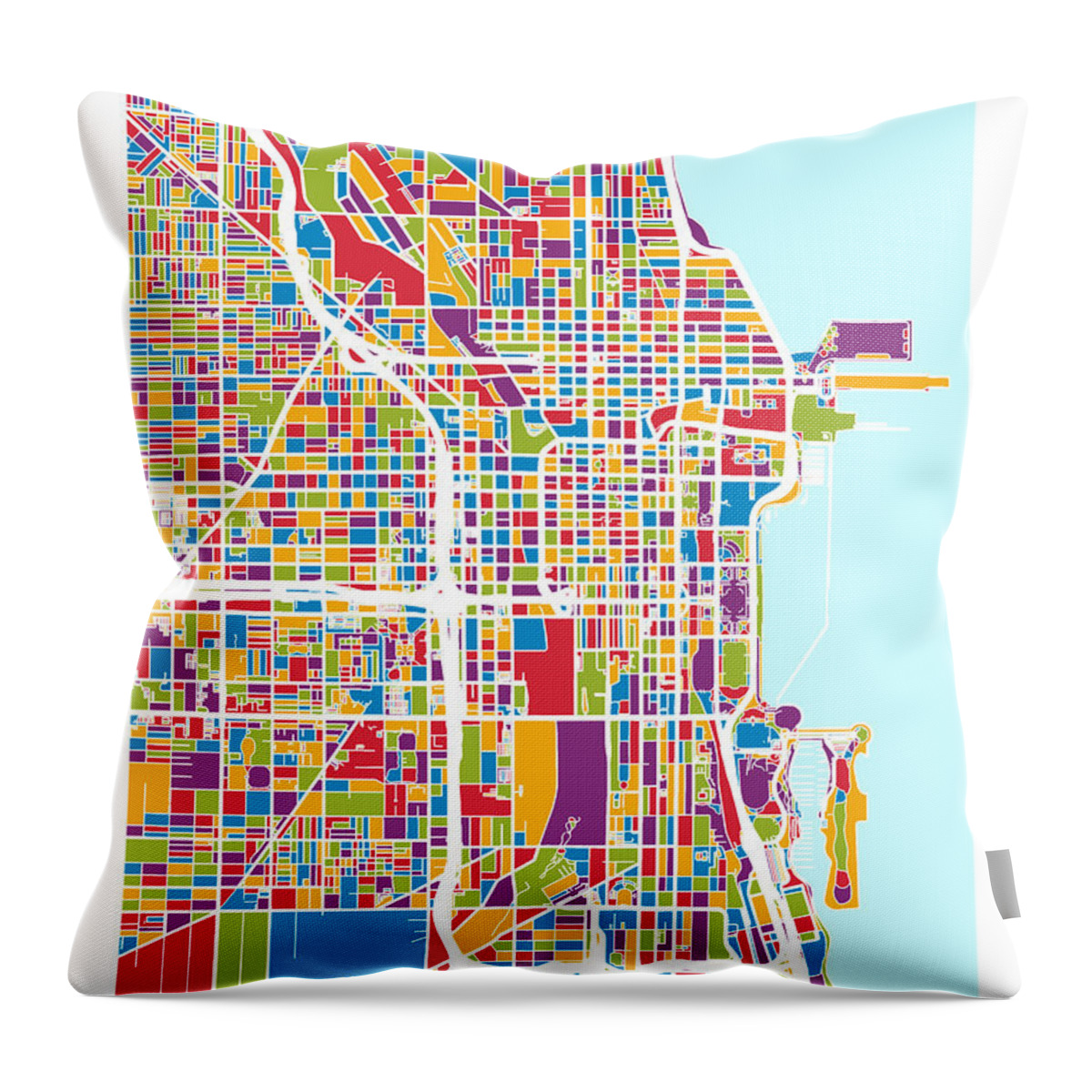Chicago Throw Pillow featuring the digital art Chicago City Street Map by Michael Tompsett