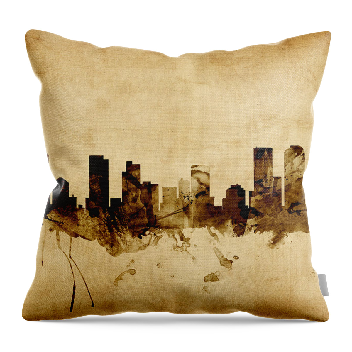 United States Throw Pillow featuring the digital art Denver Colorado Skyline by Michael Tompsett