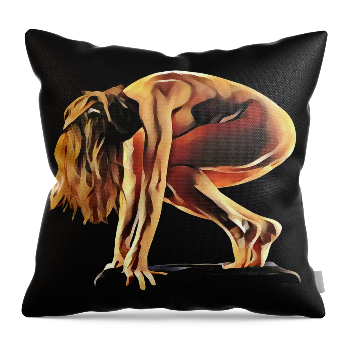 Watercolor Throw Pillow featuring the digital art 7188s-AMG Nude Watercolor of Sensual Mature Woman by Chris Maher