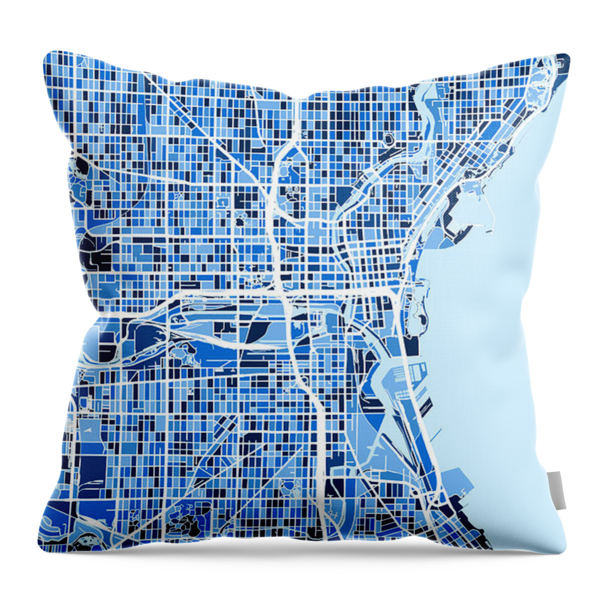 Milwaukee Throw Pillow featuring the digital art Milwaukee Wisconsin City Map by Michael Tompsett