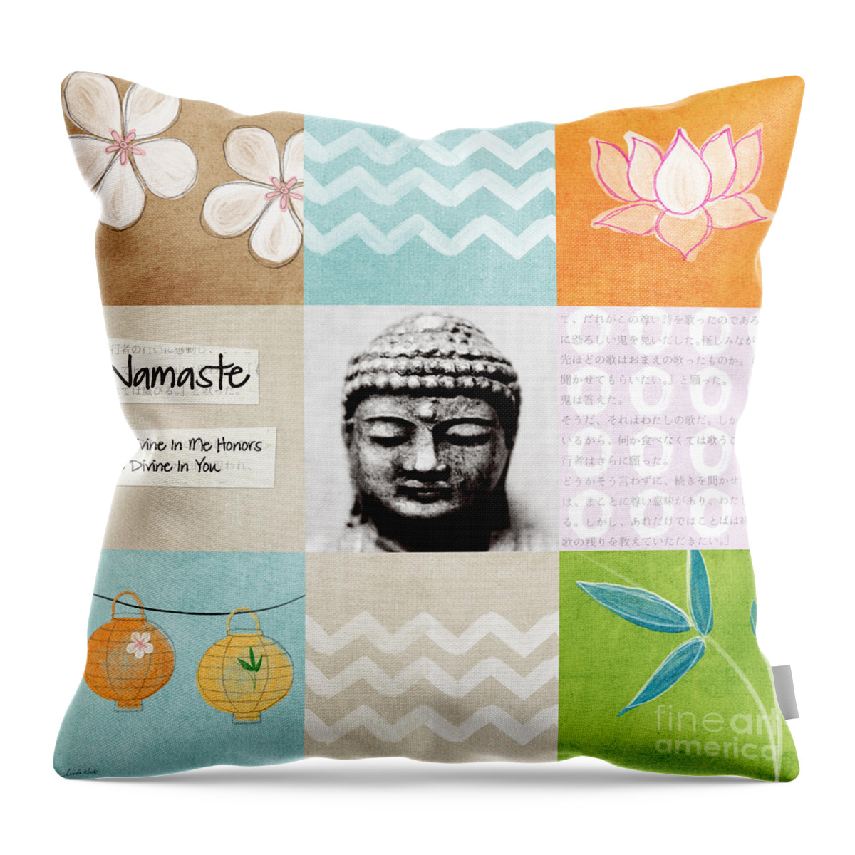 Buddha Throw Pillow featuring the painting Namaste by Linda Woods