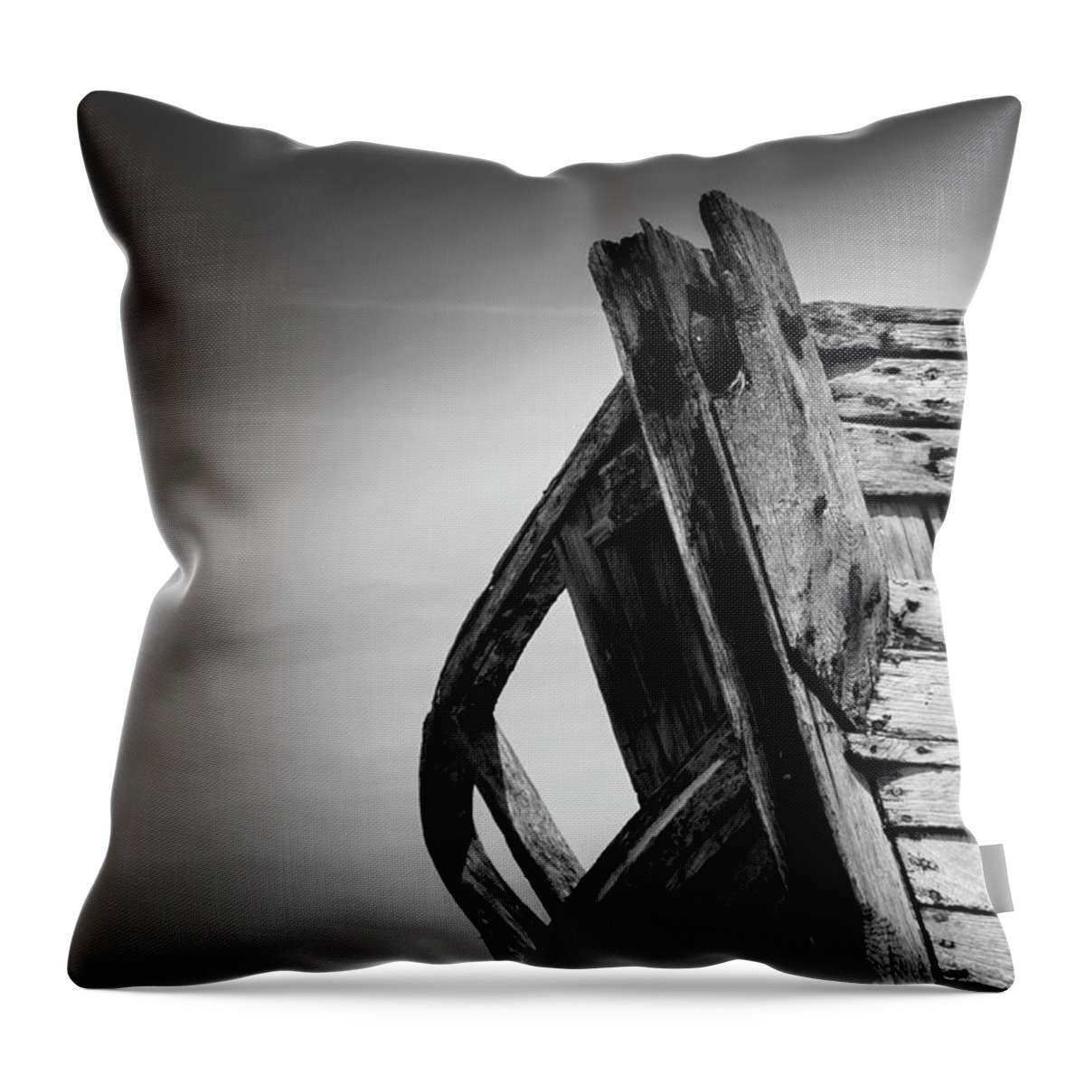 Dungeness Throw Pillow featuring the photograph Old Abandoned Boat Landscape BW by Rick Deacon