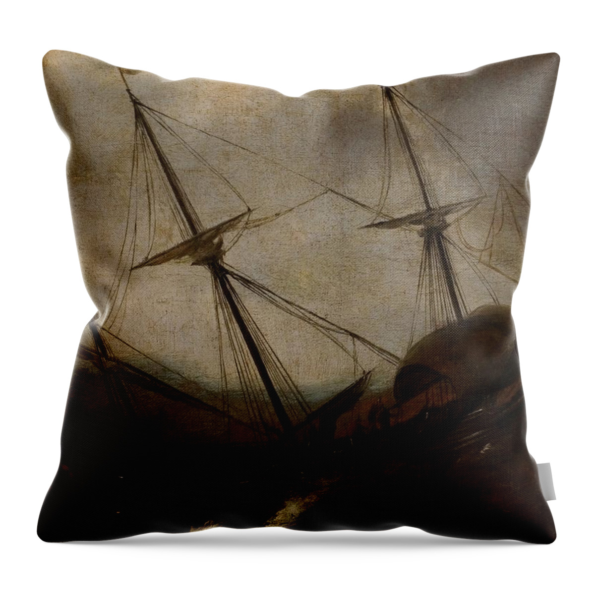 Anonymous Boat In A Storm Xvii Century. Throw Pillow featuring the painting Anonymous by MotionAge Designs