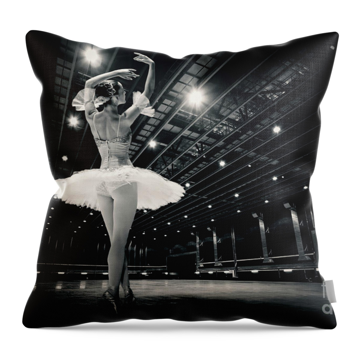Ballet Throw Pillow featuring the photograph A beautiful ballerina dancing in studio by Dimitar Hristov