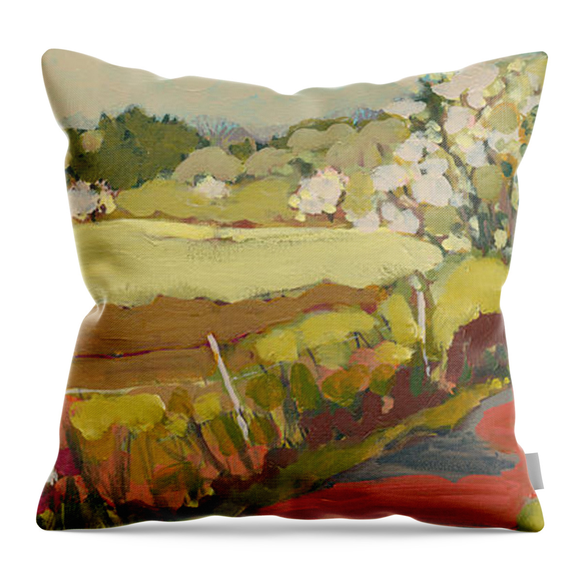 Landscape Throw Pillow featuring the painting A Bend in the Road by Jennifer Lommers