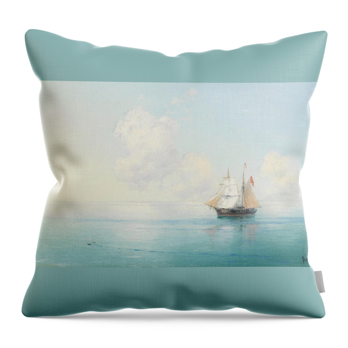 Ivan Konstantinovich Aivazovsky (russian Throw Pillow featuring the painting A Calm Morning at Sea by MotionAge Designs