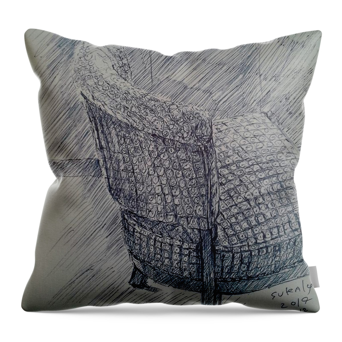 Starbucks Throw Pillow featuring the drawing A chair in Starbucks by Sukalya Chearanantana
