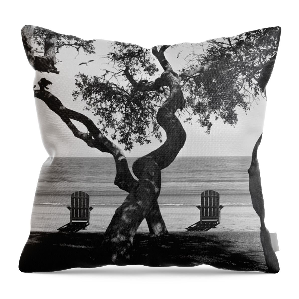 Seascape Throw Pillow featuring the photograph A Day At The Beach BW by Mike McGlothlen