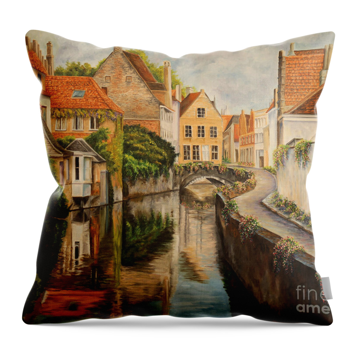 French Paintings Throw Pillow featuring the painting A Day in Brugge by Charlotte Blanchard