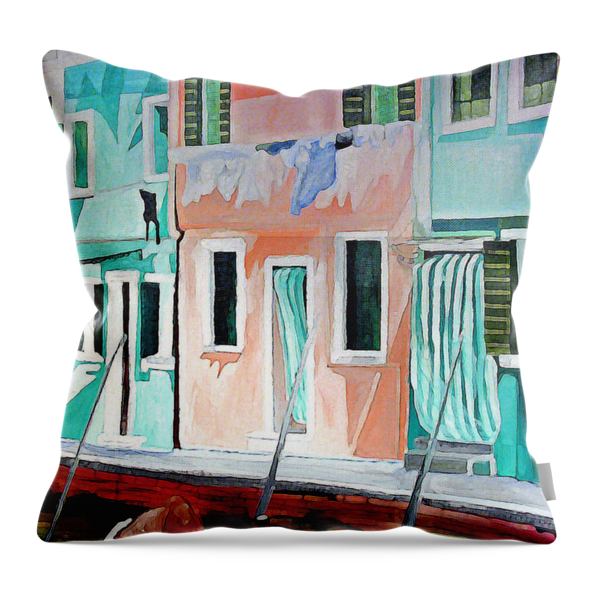 Italy Throw Pillow featuring the painting A Day In Burrano by Patricia Arroyo